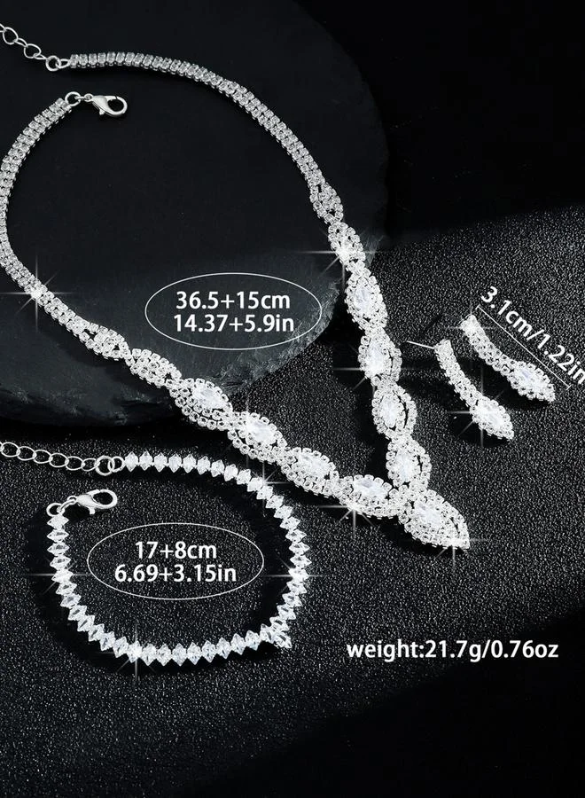 تايك تو طقم مجوهرات 3 قطع عقد وسوار وأقراط منمقة